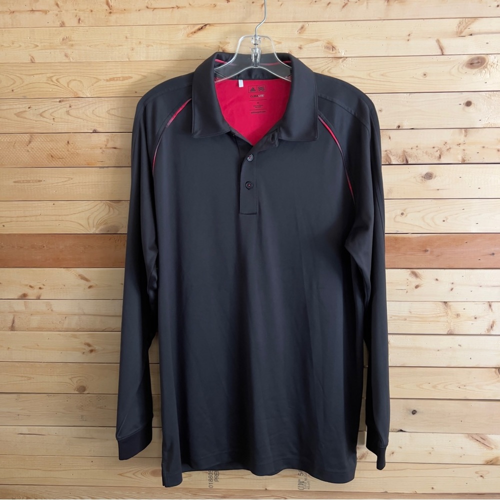 Adidas Climalite Men’s Dark Gray Red Trim Long Sleeve Activewear Shirt Size M